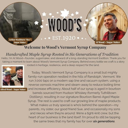 WOOD'S Vanilla Beaned Maple Syrup – Infused Vermont Maple Syrup with Real Vanilla Bean Pod | Smooth, Rich, All-Natural & Vegan Sweetener | Perfect for Breakfast, Baking, Seafood, Popcorn & More | 8.45 Fl Oz (250mL)