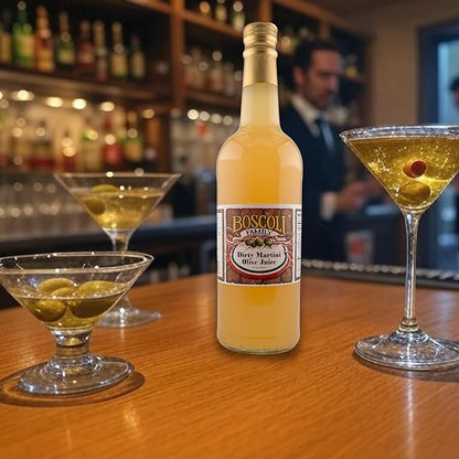 Boscoli Dirty Martini Olive Juice - 25 oz Bottle, Pack of 2, All Natural, Gluten-Free - Premium Cocktail Mixer for Martinis & Bloody Marys