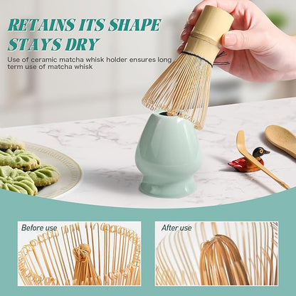 Matcha Whisk Set,MatchaSet with Bamboo Matcha Whisk and Ceramic Holder, Bamboo Scoop+Wooden Spoon,Scoop Holder,Sifter-Complete Matcha Tea Set,6 Pcs Matcha Kit,Tools for Matchas Ceremonial Grade Kit