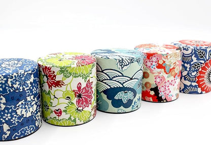 Japanese Pokkan Coffee Spice Tea Tin Canister Washi Paper Storage with Lid 7.05 oz Capacity (Eto, S)