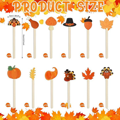 Jinei 120 Pcs Thanksgiving Coffee Stirrers Stir Sticks Natural Wooden Stir Sticks Disposable Drink Stirrers for Stirring Hot Chocolate Milkshake Restaurant Home Office