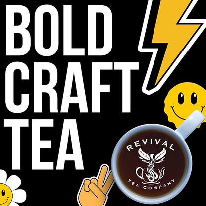 Revival Tea Company Blue Tea - Butterfly Pea Flower and Black Tea Blended with Other Herbal Tea Flavors - 24 Tea Bags