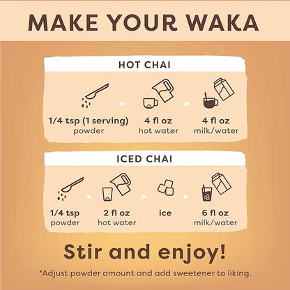 Waka Traditional Chai Tea Powder Mix - Chai Tea Concentrate Sugar Free. Pure Leaves from India, Natural Spices, Unsweetened, No Additives (4.5oz Pouch, 195 Servings)