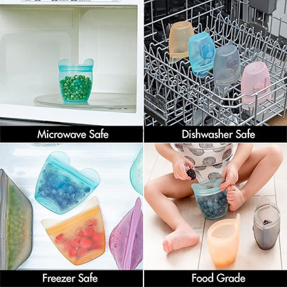 Zip Top Reusable 100% Silicone Baby + Kid Snack Containers - The only containers that stand up, stay open and zip shut! No Lids! Made in the USA - Pink Pig