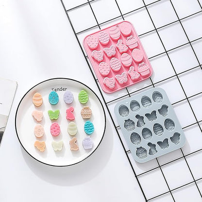 Easter Silicone Candy Molds, 16 Cavity Mini Bunny Egg Butterfly Chick Chocolate Molds Design, Baking Molds for Making Jellies, Soft Candy, Ice Cubes, Wax Melts, Soaps, Resin etc Cake Decor Set of 2