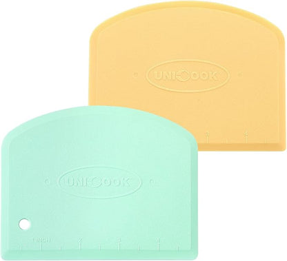 Unicook Dough Scraper, Flexible Bowl Scraper, Nonslip Bench Cutter with Measurement, Pastry Chopper, Multipurpose Kitchen Tool for Dough, Pastry, Pizza, Bread, Baking, Cake and More, 2 Pack