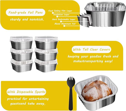 25 Pack Square Mini Cake Pans with Lids,Mini Loaf Pans with Lids,Aluminum Foil Baking Cups,Disposable Ramekins Cupcake Cups,Dessert Cups for Wedding Birthday Party Picnics,5oz (Silver)