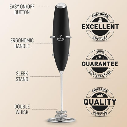 Zulay Kitchen Patented Tornado Triple Whisk Milk Frother with 4 Duracell Batteries – Handheld Foam Maker for Coffee, Lattes, Matcha & Hot Chocolate – Rich, Creamy Froth in Seconds