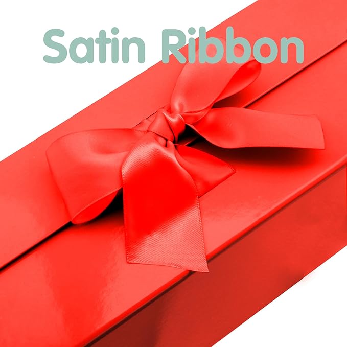 HAPPY POTATO 6 Large Christmas Gift Boxes with Ribbon 13.5x9x4.1 Inches, Red Gift Boxes with Lids, Bridesmaid Proposal Boxes, Magnetic Gift Box for presents (Glossy Red, Pack of 6)