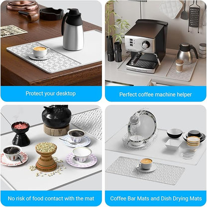 Silicone Coffee mat 24''x16'' – Non-Slip Bar Mat with Detachable Drying Layer for Espresso Machines, Countertops & Dish Racks