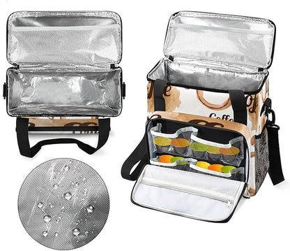 Watercolor Coffee Coffee Maker Carring Bag Coffee Beans Travel Carrying Storage Tote Bag Compatible with Keurig K-Mini or K-Mini Plus Portable Single Serve Coffee Brewer Case with Pockets for K-cup Pods