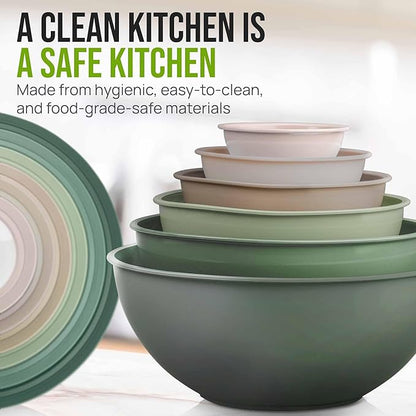 Zulay Kitchen 12 Piece Plastic Mixing Bowls with Leak-Proof Lids Set - Microwave and Freezer Safe Kitchen Mixing Bowls for Preparing, Serving and Storing - Large Nesting Bowls (Forest Ombre)