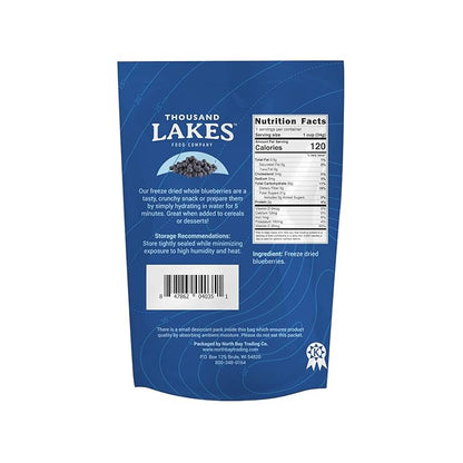 Thousand Lakes Freeze Dried Fruit - Blueberries 1.2 ounces | No Sugar Added | 100% Whole Blueberries