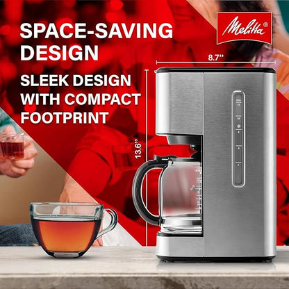 Melitta Aroma Series Programmable Drip Coffee Makers Parent (Aroma Tocco Plus Black and Stainless Steel 12 Cups) with 5-Pack Coffee Filters