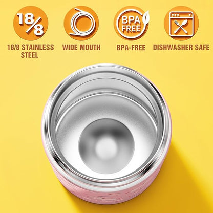 Fimibuke Insulated Kids Food Jar, 2 Pack 12 OZ Bpa Free Stainless Steel Vacuum Thermos for Hot Cold Food, Leakproof Snack Container for School Boys Girls Wide Mouth Toddler Lunch Box for Smoothie Soup