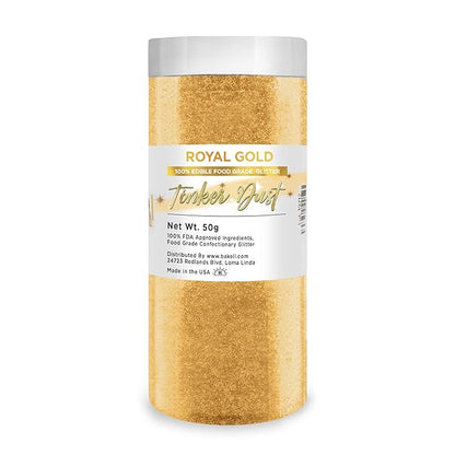 BAKELL Royal Gold Edible Glitter, 50 Grams | TINKER DUST Edible Glitter | KOSHER Certified | 100% Edible Glitter | Cakes, Cupcakes, Cake Pops, Drinks, Dessert Vegan Glitter & Dusts (50g, Royal Gold)
