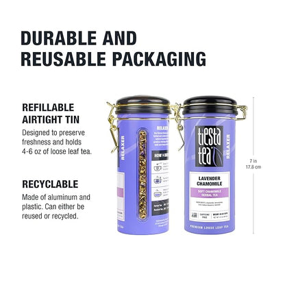 Tiesta Tea - Lavender Chamomile, Loose Leaf, Soft Chamomile Herbal Tea, Premium Non-Caffeinated Blend, Make Hot or Iced & Brews Up to 250 Cups, 8oz Bulk Pouch & 2oz Refillable Tin Combo