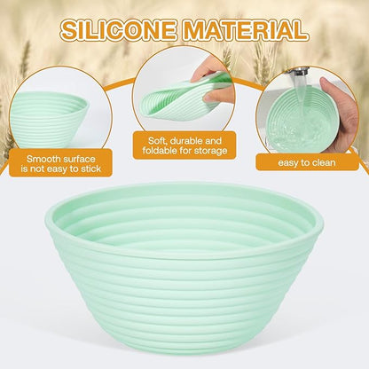 Silicone Banneton, Sourdough Bread Baskets (Set of 6, 5 Inch), Round Proofing Bread Bowls with Starter Kit, Bread Making Baking Supplies