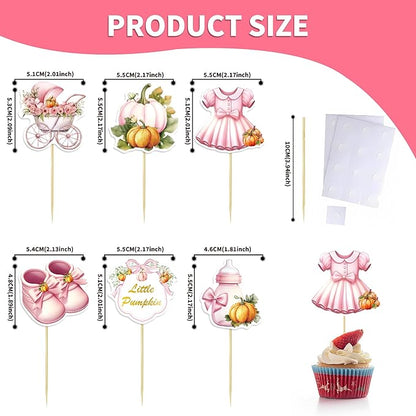 36Pcs Little Pumpkin Cupcake Toppers Pink Pumpkin Cupcake Picks Little Pumpkin Baby Shower Cake Decorations Thanksgiving Party Cake Decorations Kids Birthday Party Supplies