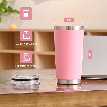 OMTech 20oz Tumblers Bulk, 12pc Stainless Steel Tumbler Set with Lid & Straw, Double Wall Vacuum Insulated Mug for Laser Engraver, Travel Coffee Mug for Hot & Cold Drinks, Pink Powder Coated Cup