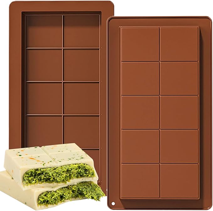 LGQUK Dubai Chocolate Bar Mold Silicone Chocolate Bar Molds, Deep Rectangular, 2 Pack, Large Size for Stuffed Bars (2PCS Deep Size)