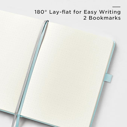 &And Per Se Dotted Journal Notebook, A5 Hardcover Leather Bullet Dotted Journal, 160 Pages 100 gsm Thick Dotted Paper，3 Sheets of Stickers Included - 5.7'' x 8''（Cyan）