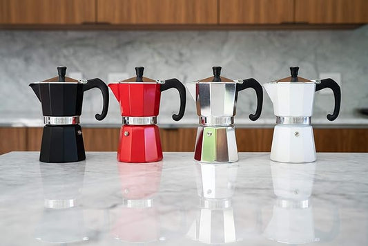 Bellemain Stovetop Espresso Maker | Italian Moka Pot Espresso Maker, Classic Aluminum Design Mocha Pot for Home Brewing & Camping | Easy to Use & Clean - 9-Cup, White