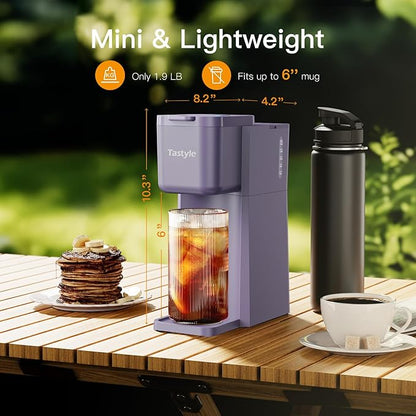 Mini Hot and Iced Coffee Maker Single Serve, for K Cup and Ground, 6 to 14 Oz Brew Sizes, with Recipe Book, for Home, Travel, RV, Office and Dorm, Violet