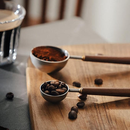 Coffee Spoon - Vintage Walnut Wood Handle, Stainless Steel Coffee Scoop ，Stainless Steel Tea Scoopand Seasoning Spoons (1, Silver, 5g Capacity)