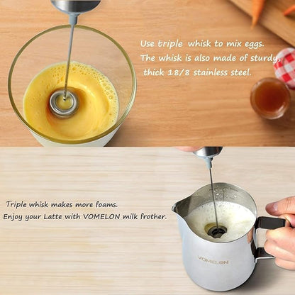 Micro Rechargeable Foamer| Handheld Battery Operated Milk Frother for Coffee| Travel Drink Mixer with Patent 2 Stainless Steel Whisk Heads| Keto Coffee, Latte, Cappuccino, Hot Chocolate| Silver