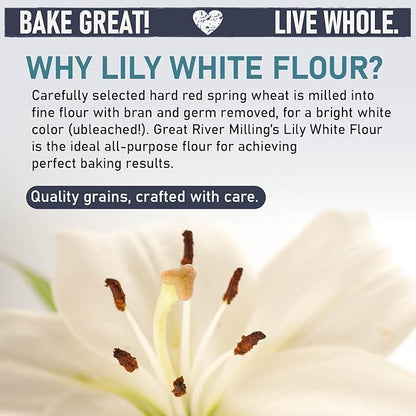 Great River Milling Lily White Organic All-Purpose Flour | Unbleached & Unbromated | Non-GMO, Kosher | Ideal for Bread, Cookies, Cakes, Pizza Dough & Everyday Baking | 2 Lb