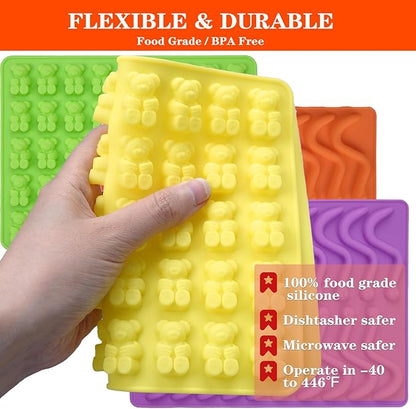 Gummy Bear and Worm Mold Silicone, No Stick Chocolate Candy Gummy Molds,Pack of 4 with 2 Droppers,SAGOOITS Large Gummy Bear Molds Candy Molds