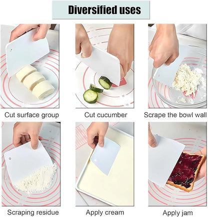 Dough Scraper Plastic Bench Scraper, Dough Scraper Tool Dough Cutter, Flexible Bench Scraper for Making Bread Pizza, 4 PCS