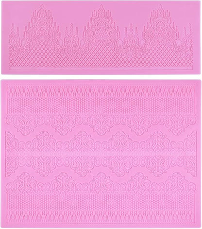 Embossing Lace Fondant Molds, Multi Circle Flowers Lace Mat Wedding Cake Decoration Tool, Rattan Shaped Cupcake Mat Silicone Molds Set of 2