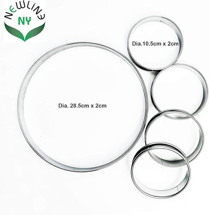 NewlineNY Stainless Steel 5 Pcs double rolled edges Circular Round Tart Rings, Pastry Muffin Molding Plating, Set of 5 : 1 x (28cm 11") + 4 x (10cm 4") x (2.2cm 0.85" H)