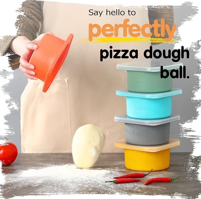 PLUS-1000ml Pizza Dough Proofing Box for DIY Artisan Pizza, Food Grade Silicone Stackable Containers with Lids. Freezer, Fridge, Dishwasher Safe (2Green Plus+2Space Grey Plus)