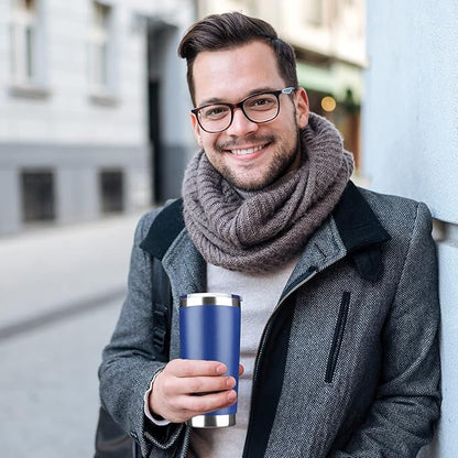 20oz Tumbler Stainless Steel Vacuum Insulated Mug with Lid, Double Wall Travel Mug, Durable Powder Coated Coffee Cup, Suitable for Ice Drinks and Hot Beverage (New Blue 1 pack)