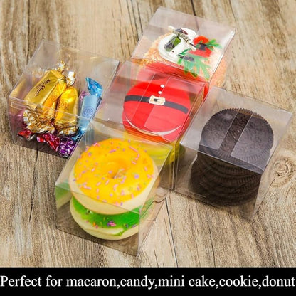 RomanticBaking 100 Pack Bulk 2x2x2 Inch Clear Gift Boxes Macaron Boxes Small Chocolate Bomb Boxes Birthday Wedding Party Favor Boxes