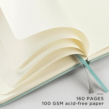 &And Per Se Dotted Journal Notebook, A5 Hardcover Leather Bullet Dotted Journal, 160 Pages 100 gsm Thick Dotted Paper，3 Sheets of Stickers Included - 5.7'' x 8''（Cyan）