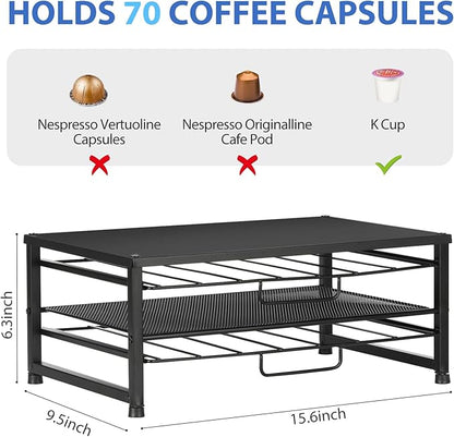 K Cup Holder Organizer for 70 Pods, 2-Tier Coffee Pod Holder for K-Cup with 2 Sliding Storage Drawers, Coffee Station Bar Organizer for Kitchen Countertop, Home & Office, Frosted Black