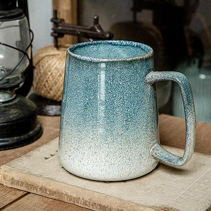 Large 24 oz Ceramic Coffee Mug with Large Handle, Vintage Coffee Cup, Extra Big Tea Cup for Office and Home, Dishwasher and Microwave Safe, Starry Blue