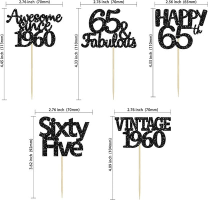 Gyufise 30 Pack Gold Glitter 65th Birthday Cupcake Toppers Vintage 1960 Cake Toppers Hello 65 Cake Topper Sixty Five 65 & Fabulous Cupcake Picks 65th Birthday Cake Decorations Supplies
