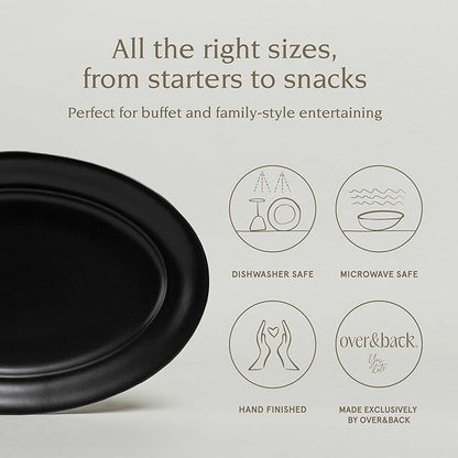 over&back Rim Stoneware Serving Platter - Elegant 1-Piece Oval Serving Platter to Complete Your Kitchen Set - 16" L x 10.8" W Semi-Matte Black