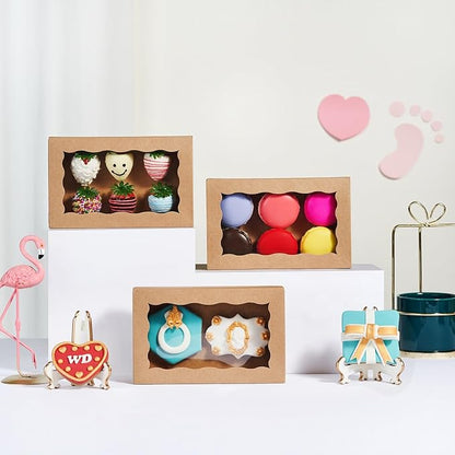 100pcs 7x4.33x1.5 Inch Brown Bakery Boxes with Window Cookies Boxes Chocolate Truffle Boxes Macaron Boxes Cakesickle Boxes Browines Treat Boxes for Christmas Valentine's Easter Mother's Day
