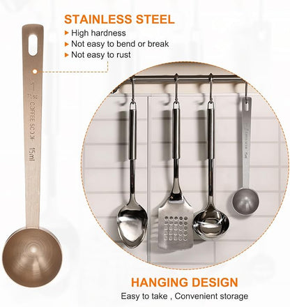 HARFINGTON 3pcs Coffee Scoop Spoon 1tbsp (3tsp, 15ml) 304 Stainless Steel Long Handle Teaspoon/Tablespoon Measuring Spoons Scoops for Tea Sugar Kitchen, Rose Gold