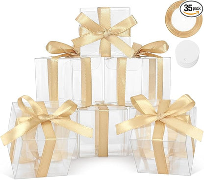 COTOPHER 35 Pcs Clear Boxes for Favors, 6x6x6 Inches Clear Gift Boxes PET Material Small Cake Boxes Plastic Small Gift Boxes with Lids, 6 Inch Cake Box for Wedding Favors Baby Shower