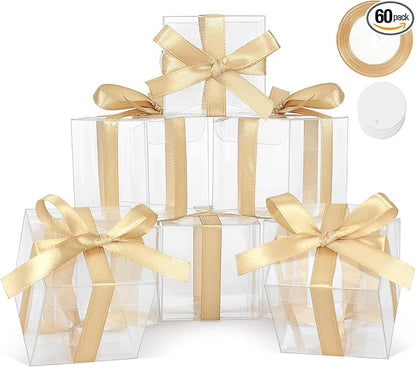 COTOPHER 60 Pcs Clear Favor Boxes, 2x2x2 Clear Gift Boxes Party Favor Boxes Mini Transparent Cube Macaron Candy Boxes for Wedding Favors Baby Shower