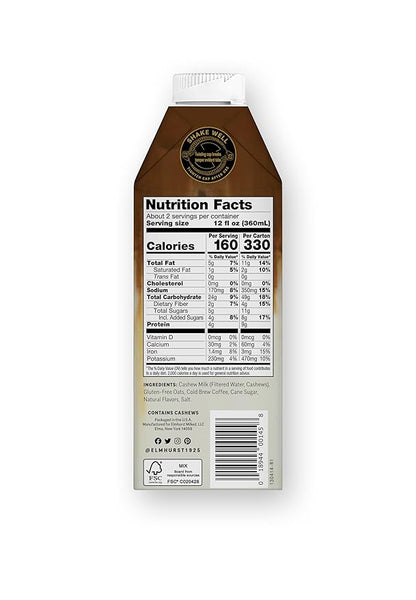Elmhurst 1925 Caramel Cashew Latte – Plant-Based, Vegan, Dairy-Free Plant Milk Latte Made of Cashew Milk, Cold Brew Premium Arabica with 95mg Caffeine & Sweet Caramel Notes – 25.4oz (Pack of 6)