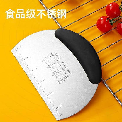 2PCS Dough Scraper Pastry Cutter Dough Cutter Stainless Steel Mirror Polished with Measuring Scale Multipurpose- Cake, Pizza Cutter Pastry Bread Separator Scale Knife (Blcak)