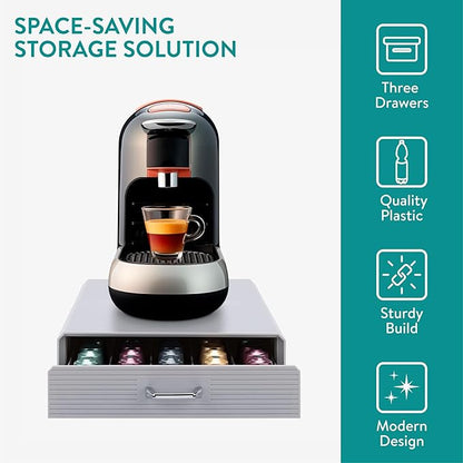 Navaris Coffee Pod Holder Drawer - 50 Capsule Storage Organizer Tray Counter Container - Fits Standard Sizes of Pods and Capsules - 1 Drawer Design - Gray